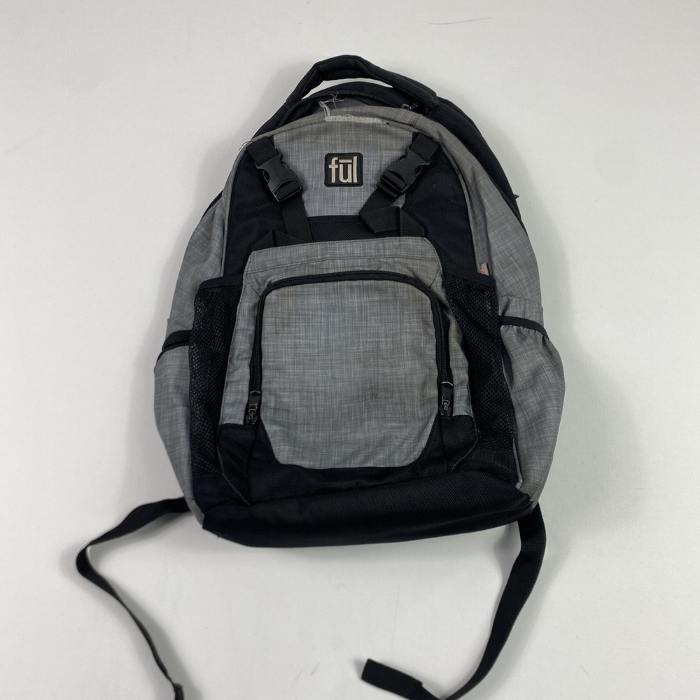 FUL Laptop Backpack Gray Black Laptop Sleeve Pockets Tear Stains Needs Repair